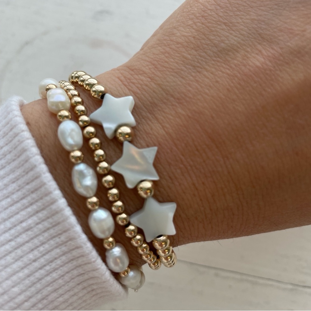 Handmade Gold Fill Beaded Bracelet with Star Charms
